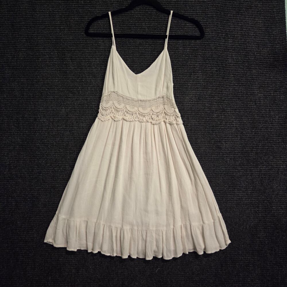 Boho Coquette Ivory Cream Crochet Lace Mini Sundress Small Adjustable Straps